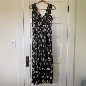 Self-portrait floral printed maxi plisse dress